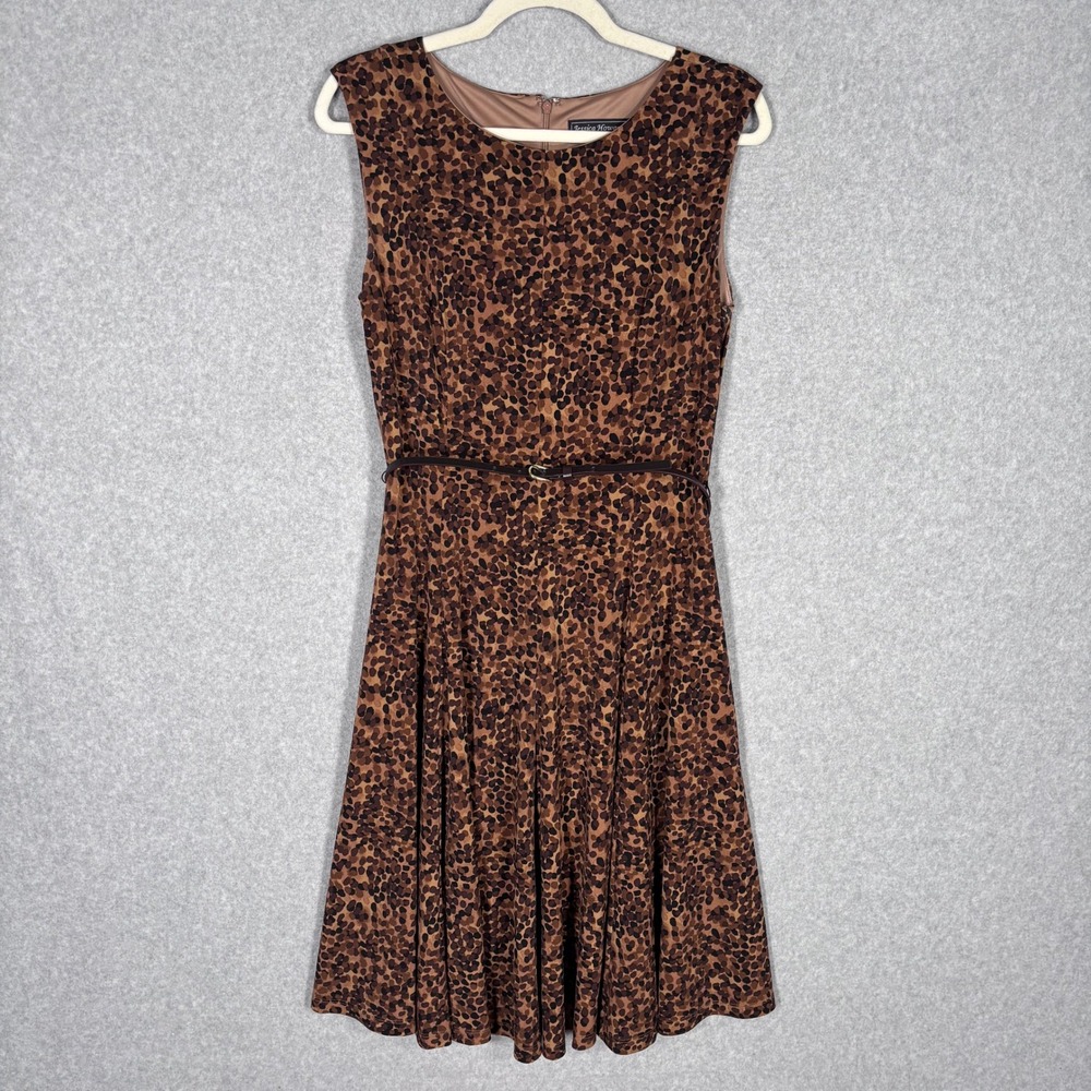 Abstract Animal Print Slinky Knit Dress 6 Brown Belt Liquid Maximalist Polka Dot